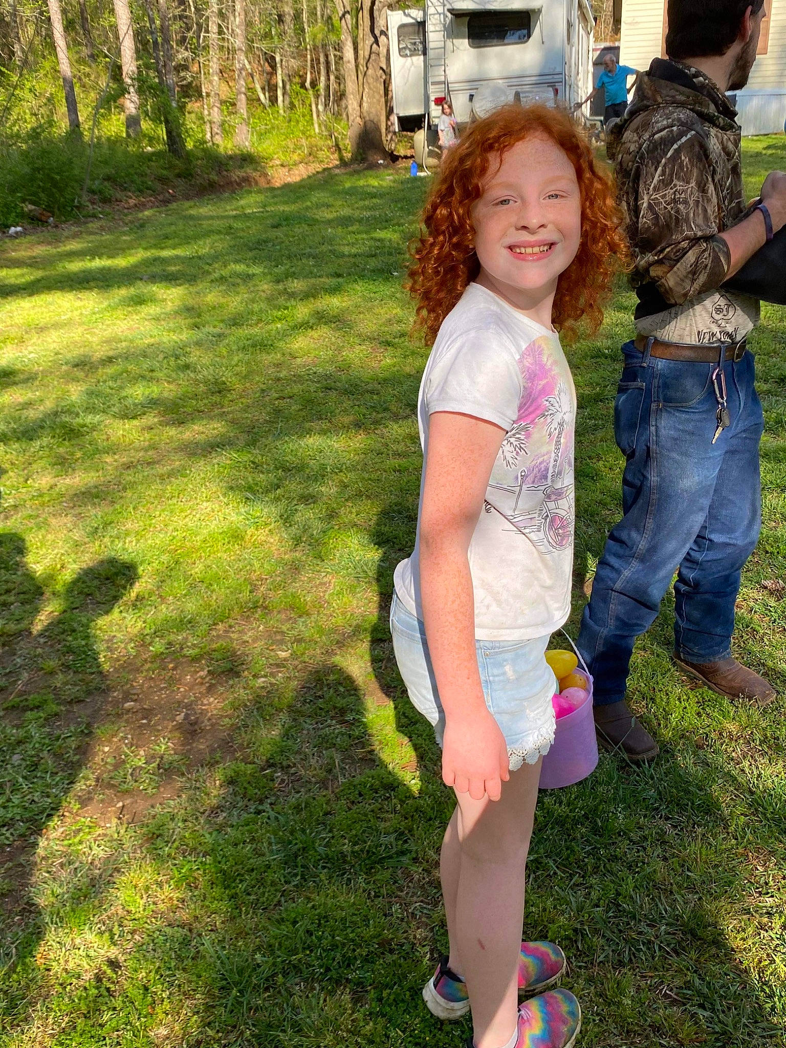 Savannah joined the competition — help win amazing prizes! fun, grass, grass_family, grassland, happy, human_leg, joy, lawn, leisure, people_in_nature, person, plant, recreation, sandal, shorts, smile, summer, t_shirt, thigh, tree