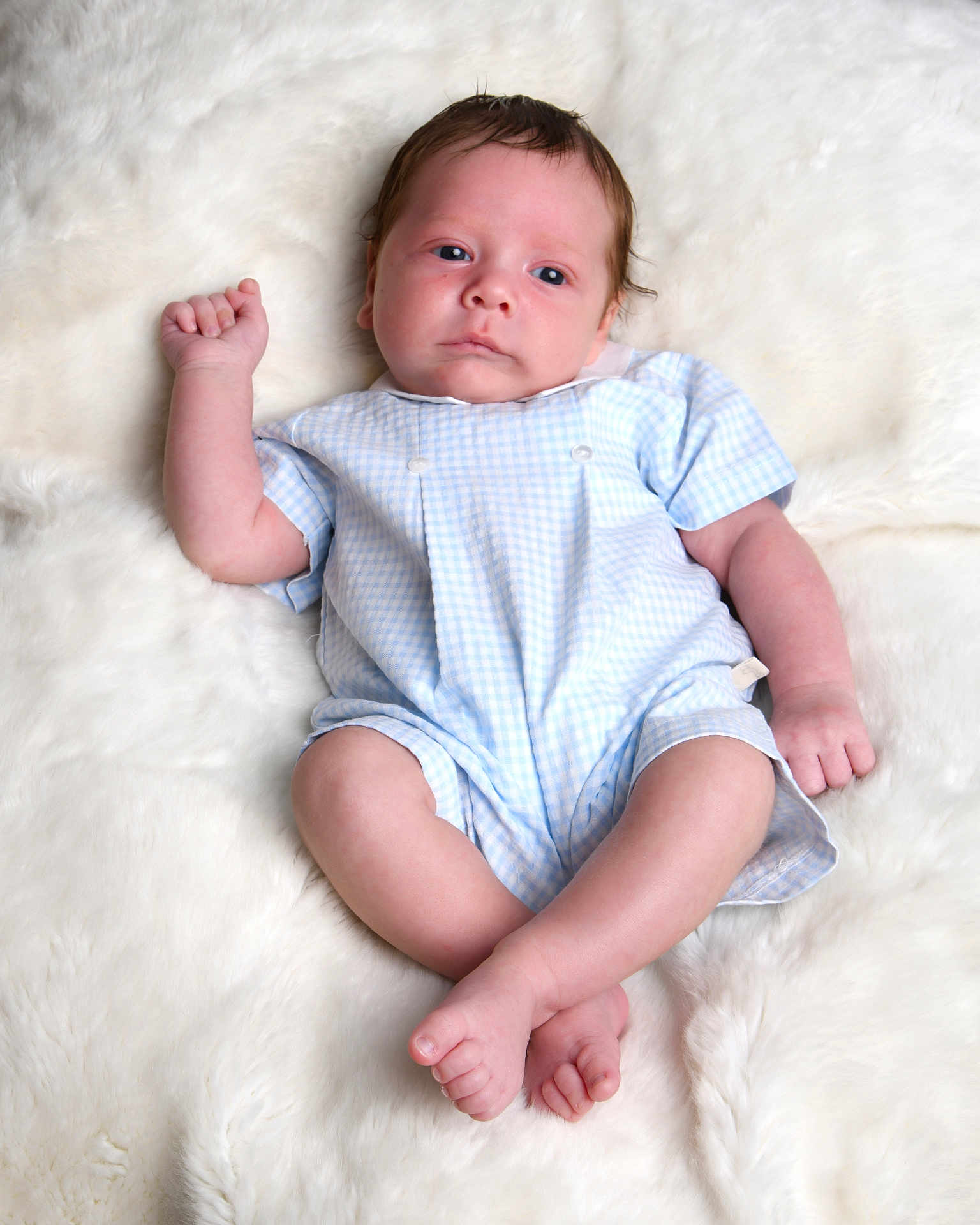 Vinnie-Jay joined the competition — help win amazing prizes! baby, infant, child, blue_outfit, checkered, lying_down, fluffy_blanket, white_background, cute, portrait, small_hands, small_feet, relaxed, indoors, soft_texture, skin, person, newborn, resting, peaceful
