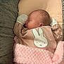 newborn, baby, sleeping, blanket, pink, soft, cute, bunny, infant, cozy, clothing, resting, child, wrapped, cute_outfit, peaceful, indoors, portrait, head, pillow