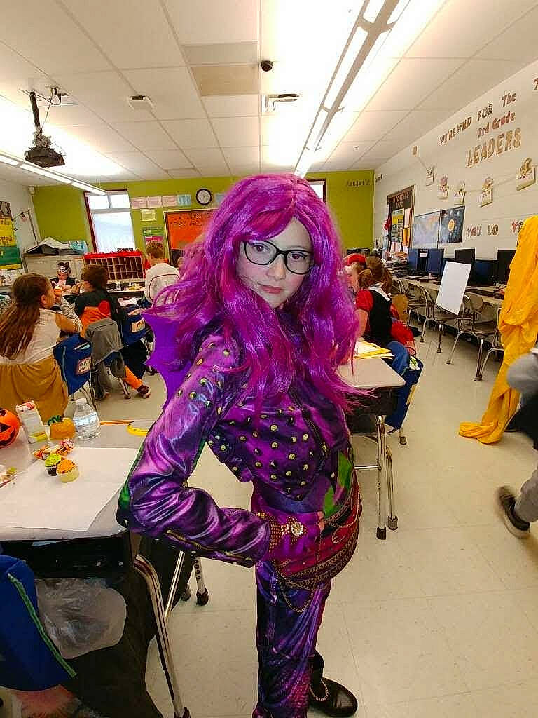 Isabella joined the competition — help win amazing prizes! animation, boot, chair, cosplay, costume, electric_blue, event, eyewear, fashion_design, fictional_character, fun, hair_coloring, magenta, person, purple, room, shoe, spandex, table, violet