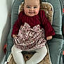 Emy a rejoint le concours — aidez-le/la à gagner de superbes lots ! baby, child, smiling, face, clothing, sweater, skirt, tights, seat, cushion, star_pattern, indoor, happy, person, young, infant, cute, portrait, fabric, comfort