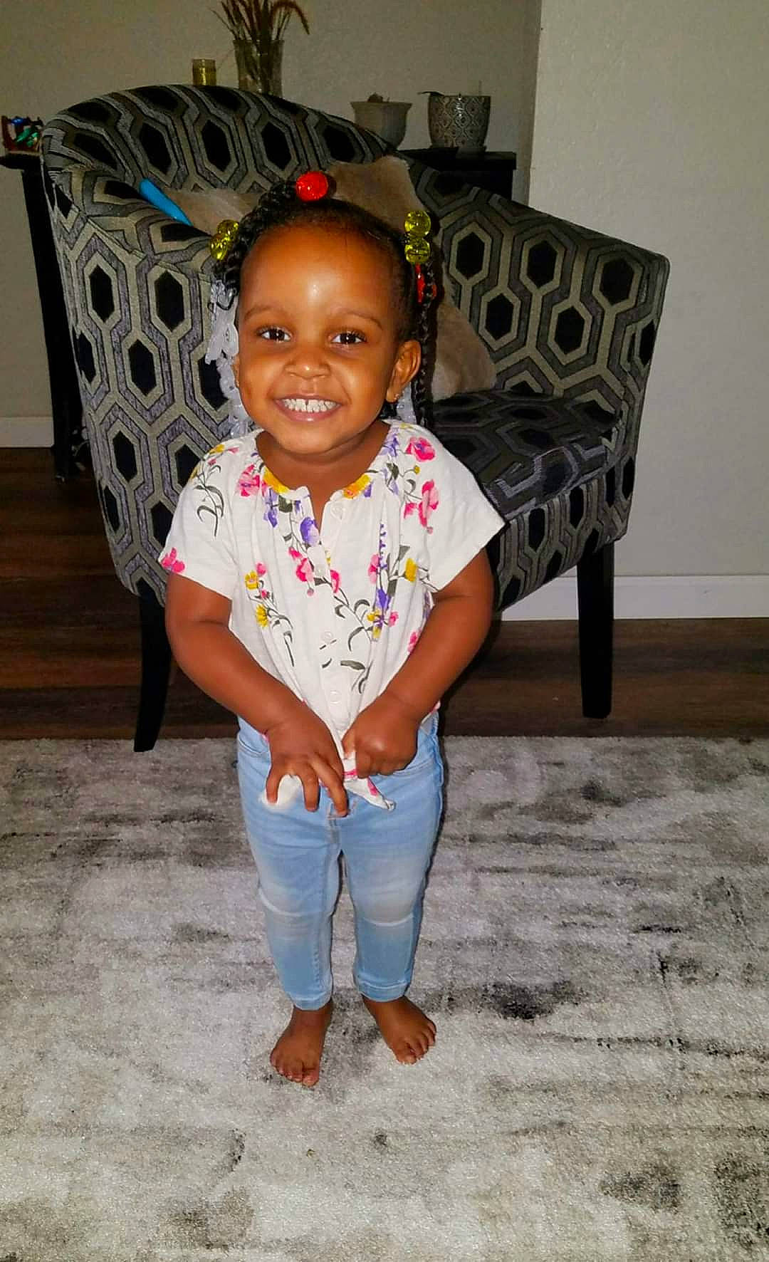 Amia is registered to the contest to win money with this photo: adaptation, baby, child, fun, head, joy, people, person, skin, smile, t_shirt, toddler