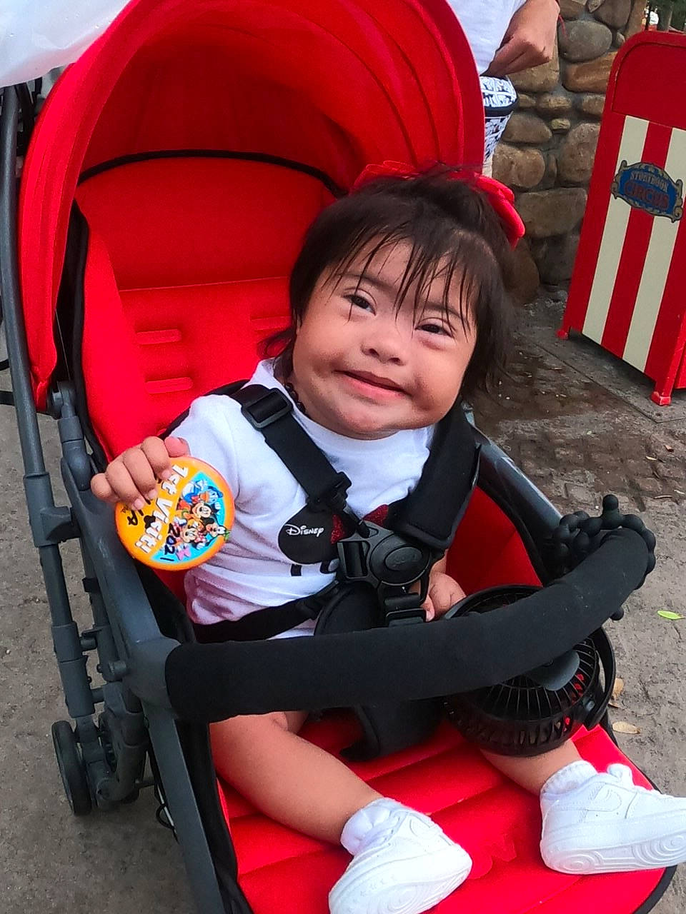 Ofelia joined the competition — help win amazing prizes! baby, baby_carriage, baby_products, baby_toddler_clothing, carmine, chair, child, comfort, face, flag, fun, happy, joy, lap, leisure, person, recreation, red, sitting, smile