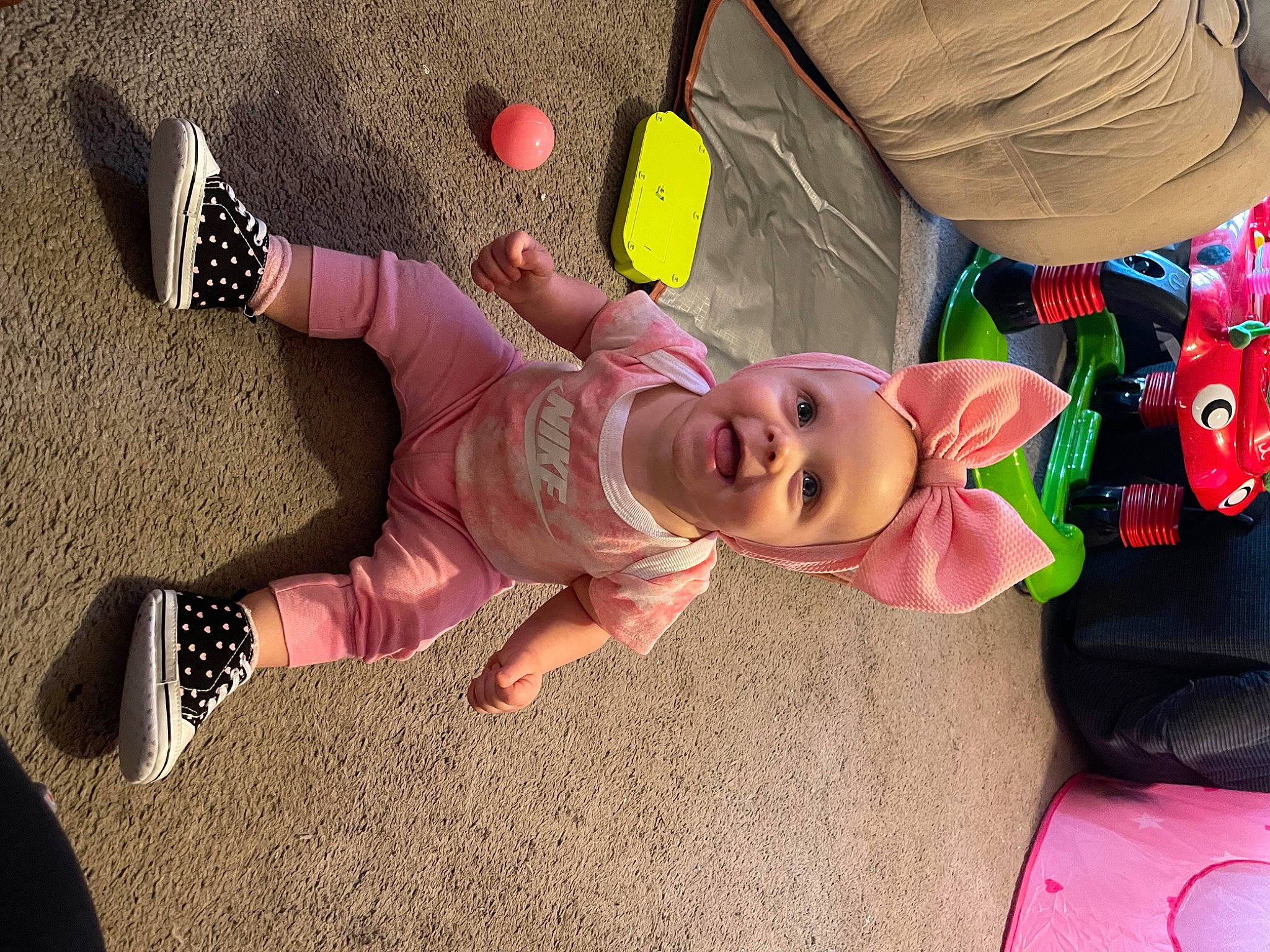 Aurora joined the competition — help win amazing prizes! baby, baby_products, baby_toddler_clothing, child, event, flooring, foot, fun, grass, happy, hat, human_leg, knee, person, play, sandal, smile, sock, thigh, toddler