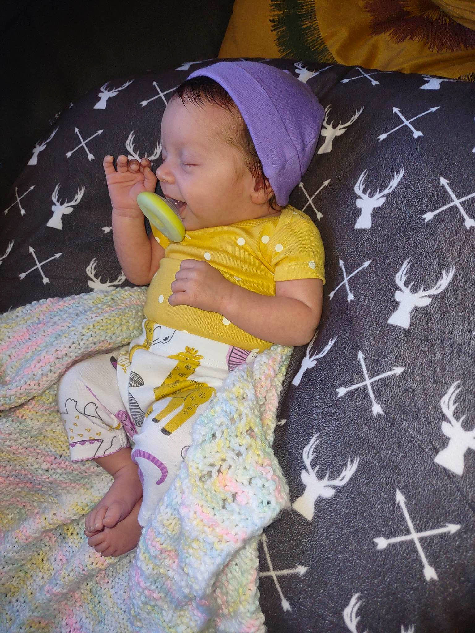 Astraea joined the competition — help win amazing prizes! baby, baby_products, baby_toddler_clothing, baseball_cap, cap, child, comfort, fun, happy, lap, linens, magenta, pattern, person, purple, room, sitting, sleeve, toddler