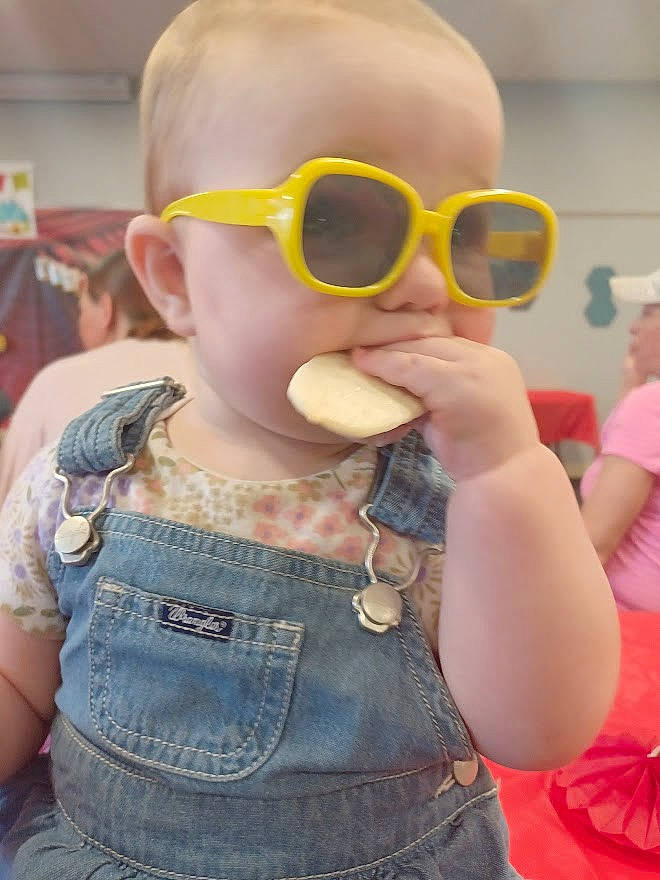 Violet joined the competition — help win amazing prizes! baby_toddler_clothing, cheek, clothing, cool, ear, eyewear, gesture, glasses, goggles, hairstyle, hand, lip, mouth, nose, orange, person, pink, skin, sleeve, sunglasses