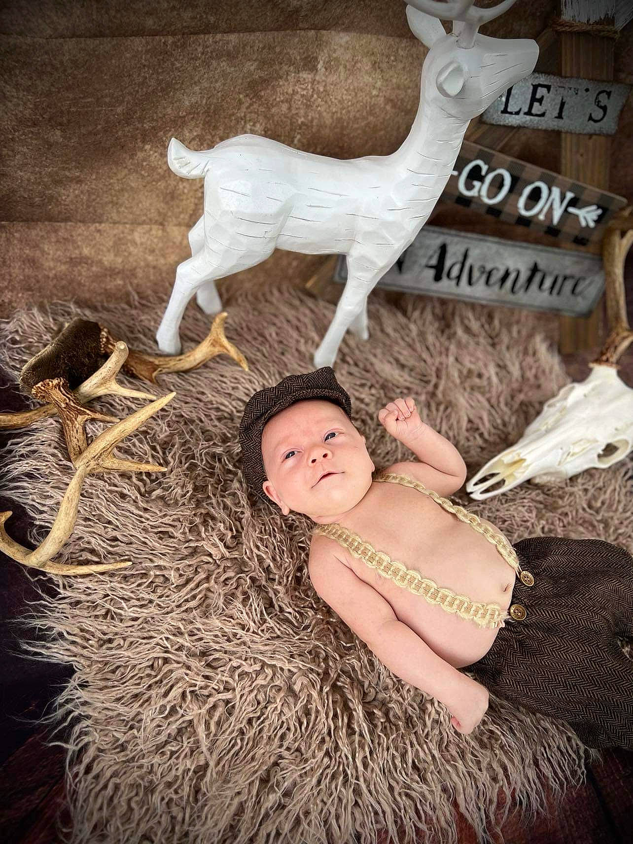 Karson joined the competition — help win amazing prizes! antler, art, baby, deer, event, fawn, fictional_character, flash_photography, font, fur, grass, horn, mammal, person, reindeer, sculpture, tail, terrestrial_animal, toy, vertebrate