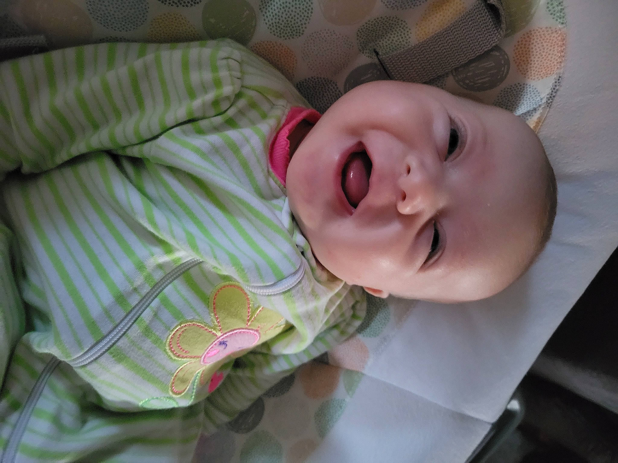 Iris Evelyn joined the competition — help win amazing prizes! baby, baby_laughing, baby_products, baby_toddler_clothing, cheek, child, comfort, dress, eye, happy, head, human_body, iris, linens, lip, mouth, nose, person, sleeve, smile
