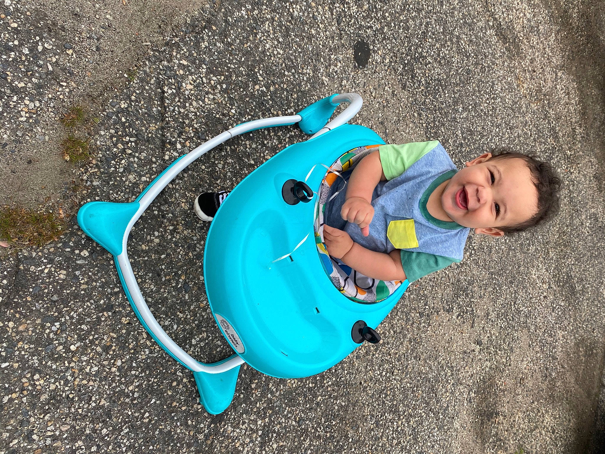 Amias is registered to the contest to win money with this photo: baby, blue, child, fun, leisure, person, play, smile, toddler, turquoise, vacation