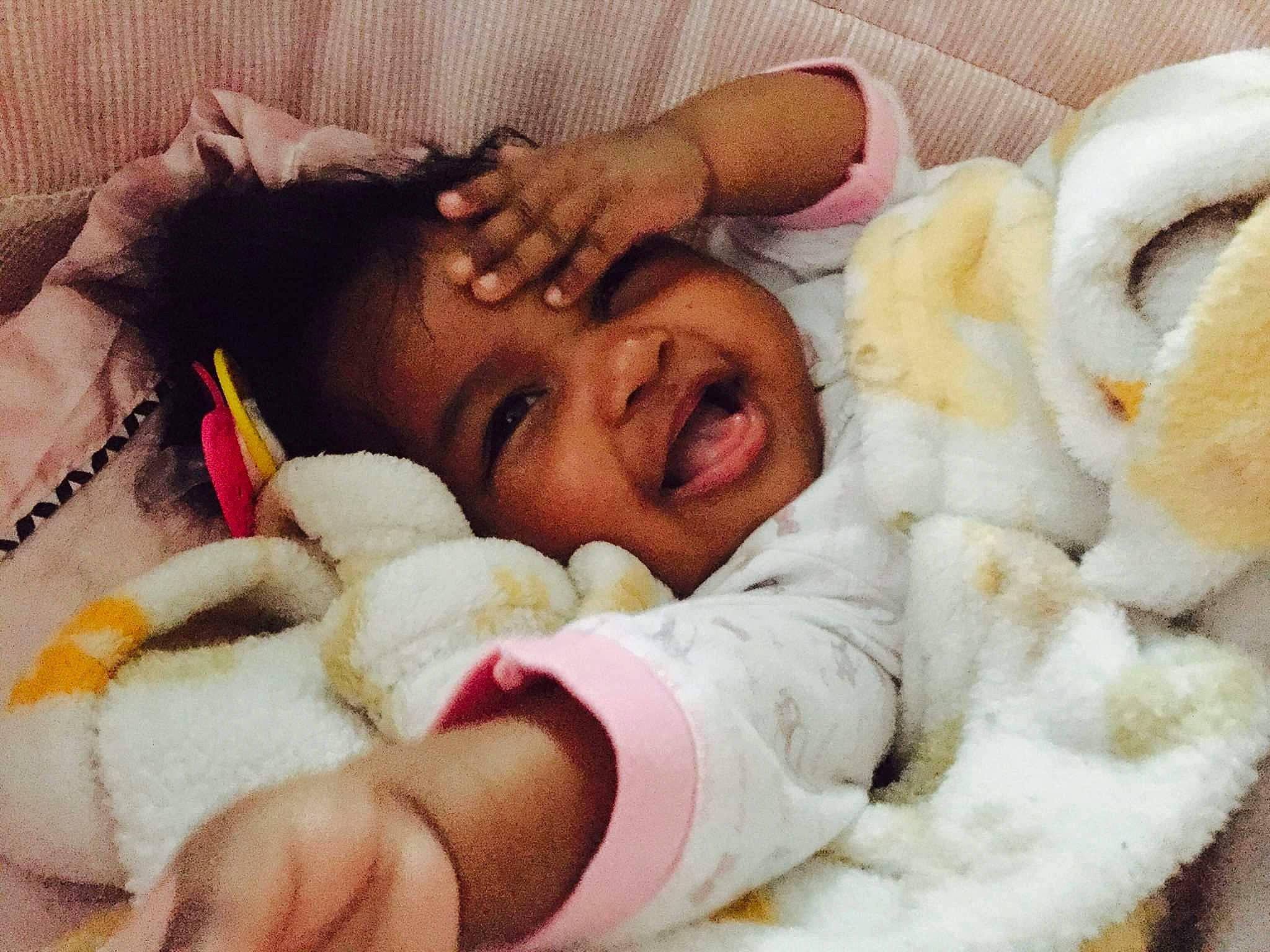 Nayellie is registered to the contest to win money with this photo: child, ear, finger, infant, person, product, skin, sleep, stuffed_toy