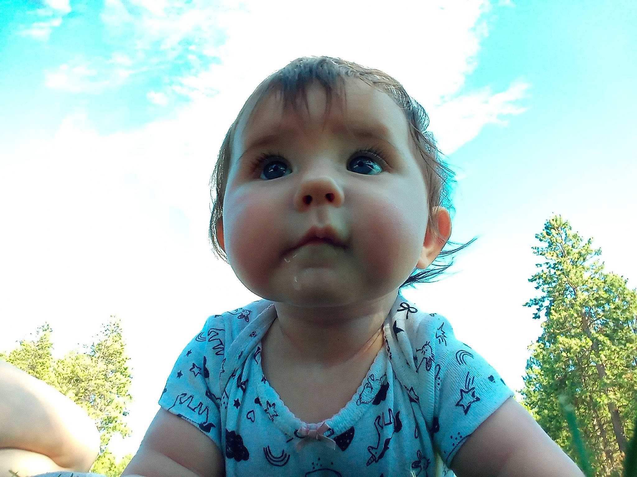 Danica is registered to the contest to win money with this photo: azure, baby_toddler_clothing, cloud, eyelash, facial_expression, finger, flash_photography, gesture, grass, happy, leisure, lip, nose, people_in_nature, person, plant, skin, sky, sunlight, toddler