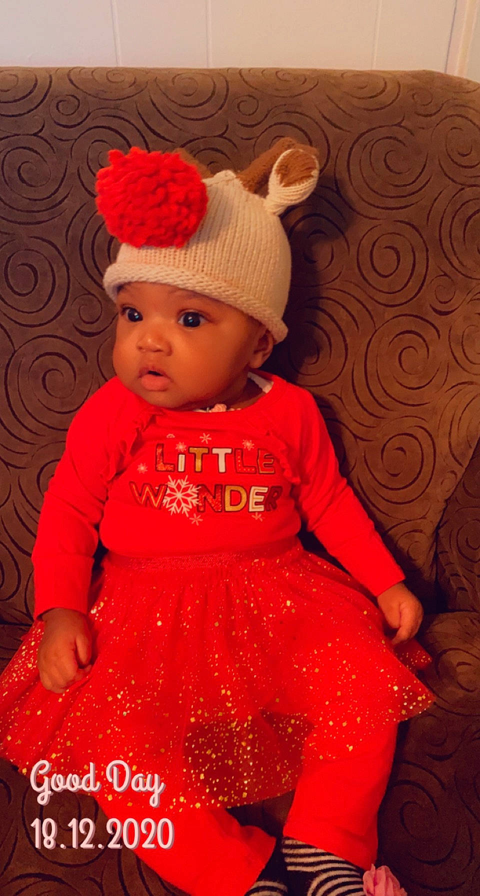 Amari joined the competition — help win amazing prizes! baby, baby_toddler_clothing, bonnet, child, child_model, costume_accessory, day_dress, embellishment, hair_accessory, headband, headgear, headpiece, headwear, knit_cap, lip, one_piece_garment, peach, person, pink, skin