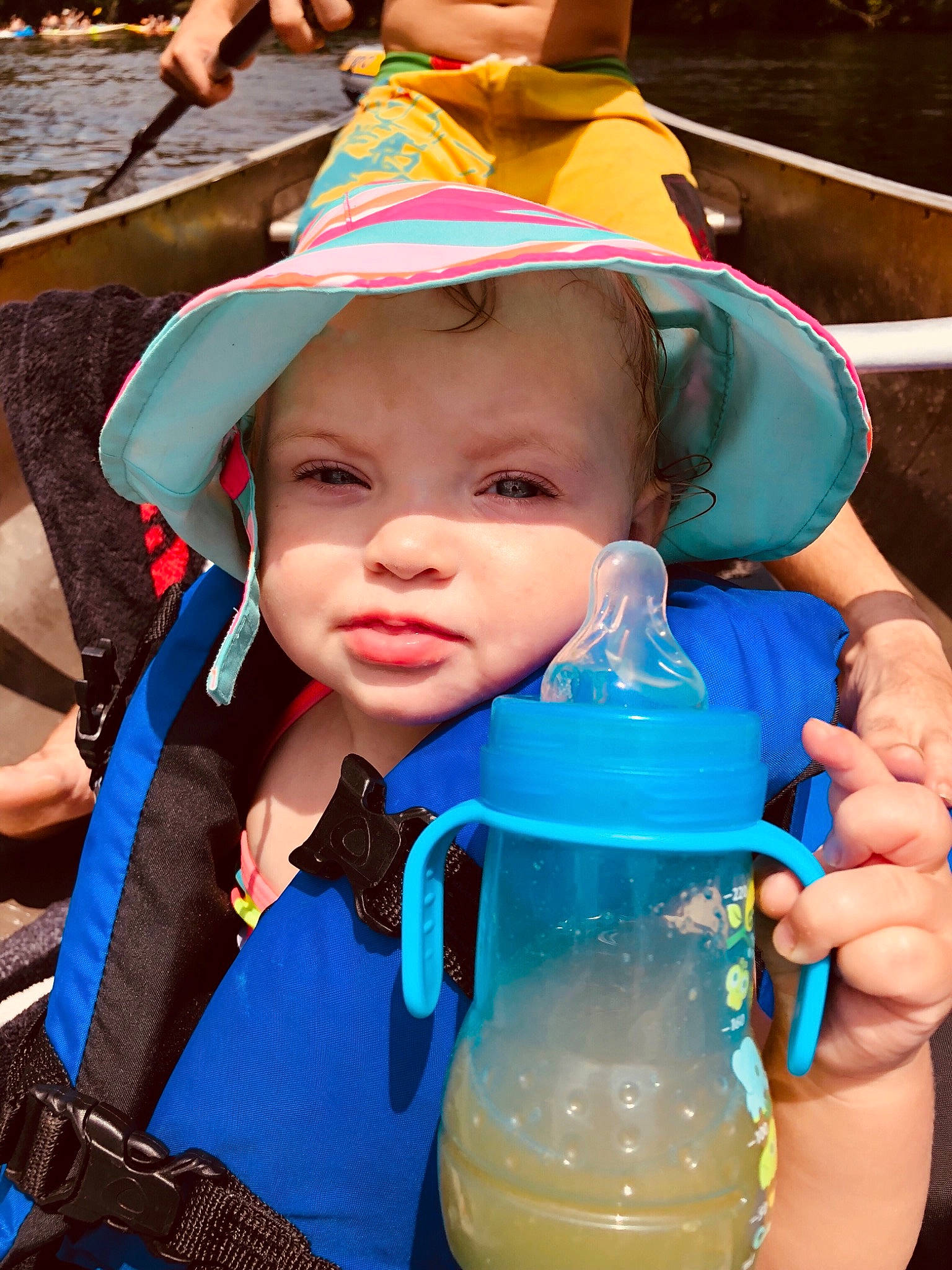 Laylah joined the competition — help win amazing prizes! baby_products, blue, child, day, drinking_water, fun, girl, headgear, leisure, person, play, product, skin, smile, toddler, vacation, water
