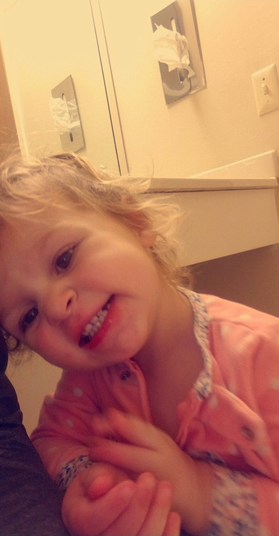 Hope is registered to the contest to win money with this photo: beauty, blond, cheek, child, ear, eyebrow, face, fun, hair, head, jaw, lip, long_hair, mouth, neck, nose, person, photography, selfie, skin