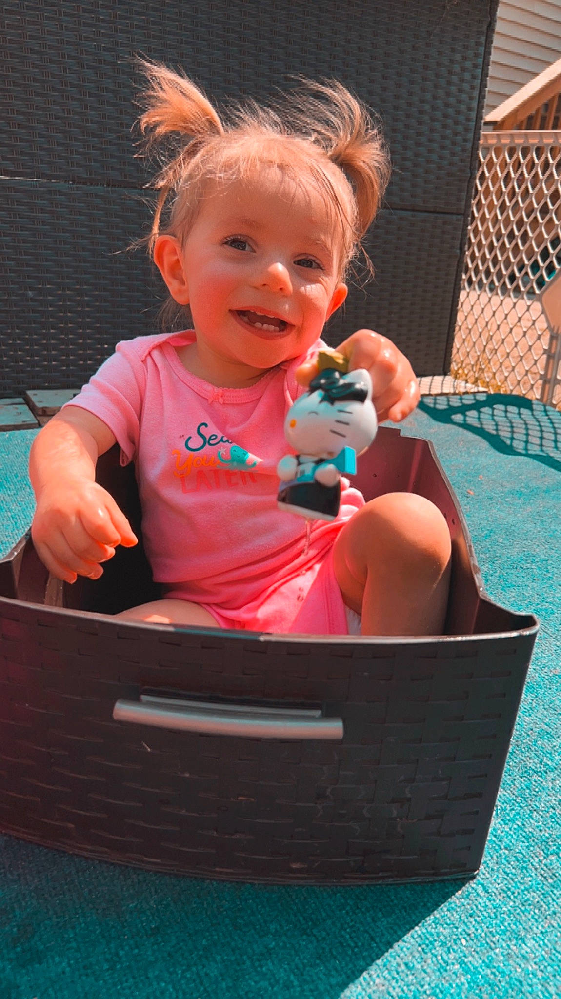 Charleigh joined the competition — help win amazing prizes! arm, baby, baby_products, baby_toddler_clothing, cheek, child, comfort, facial_expression, fun, happy, joy, leisure, magenta, person, pink, play, recreation, sitting, smile, toddler