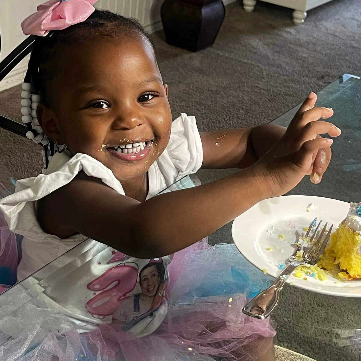 Autumn Harris is registered to the contest to win money with this photo: baby, babylaughing, child, cutlery, diningtable, face, female, food, fork, furniture, girl, happy, head, lunch, meal, person, photography, portrait, sitting, table