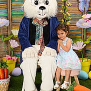 Dezirae is registered to the contest to win money with this photo: basket, butterfly, carrot, child, costume, cute, decorations, dress, easter_bunny, egg, flower, grass, holiday, indoor, mascot, pastel_colors, person, smile, spring, stool
