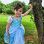 child, girl, dress, blue_dress, princess, outdoor, tree, grass, nature, greenery, smile, posing, young, fashion, costume, summer, daylight, cute, happy, portrait