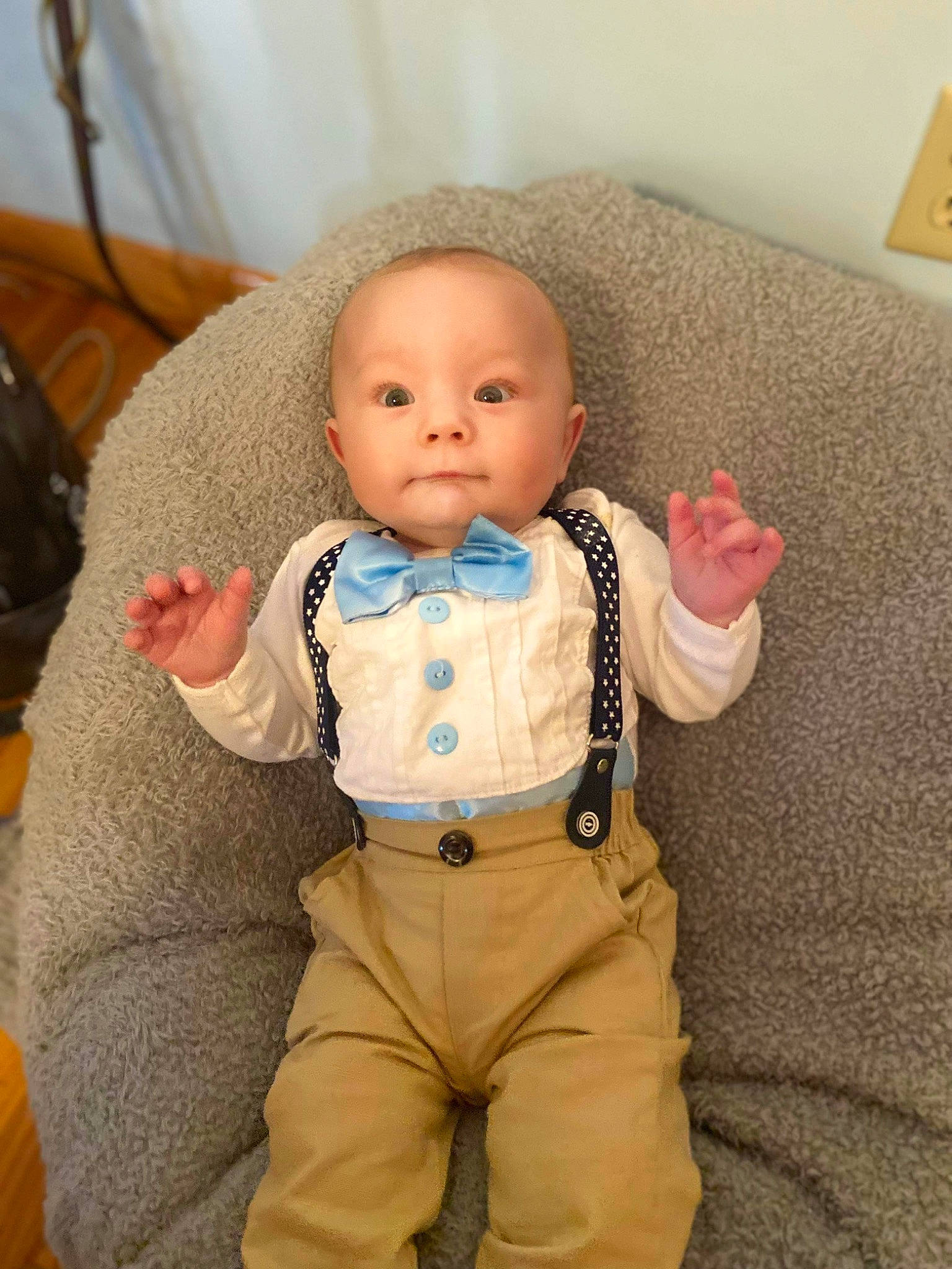 Mack joined the competition — help win amazing prizes! baby, baby_products, baby_toddler_clothing, cheek, child, chin, comfort, doll, eye, human_body, linens, person, room, sitting, skin, sleeve, stuffed_toy, textile, toddler, toy