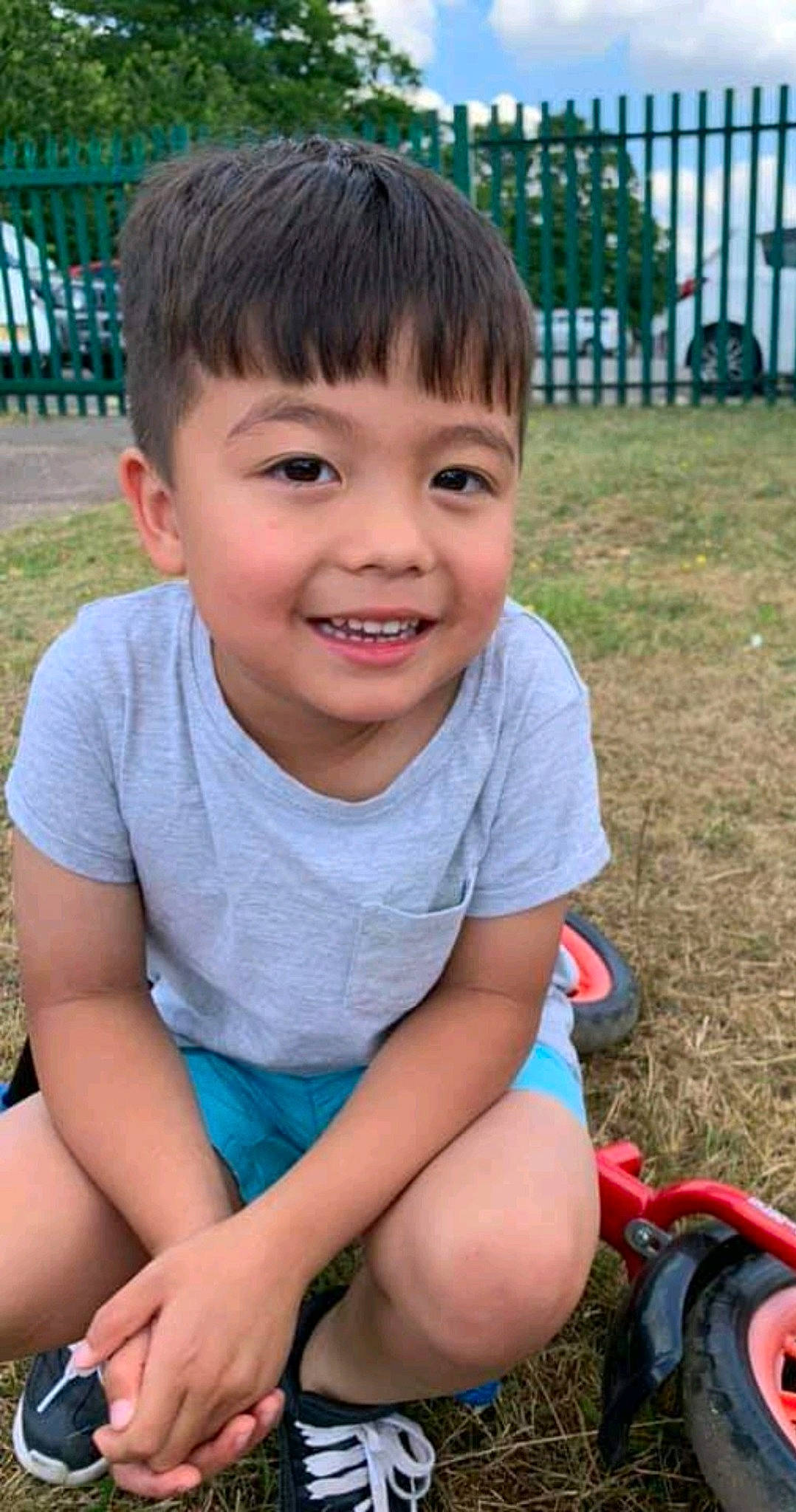 Duke joined the competition — help win amazing prizes! cheek, chin, eye, face, facial_expression, finger, grass, hair, happy, head, human_body, iris, joy, leg, leisure, mammal, nose, person, shorts, skin