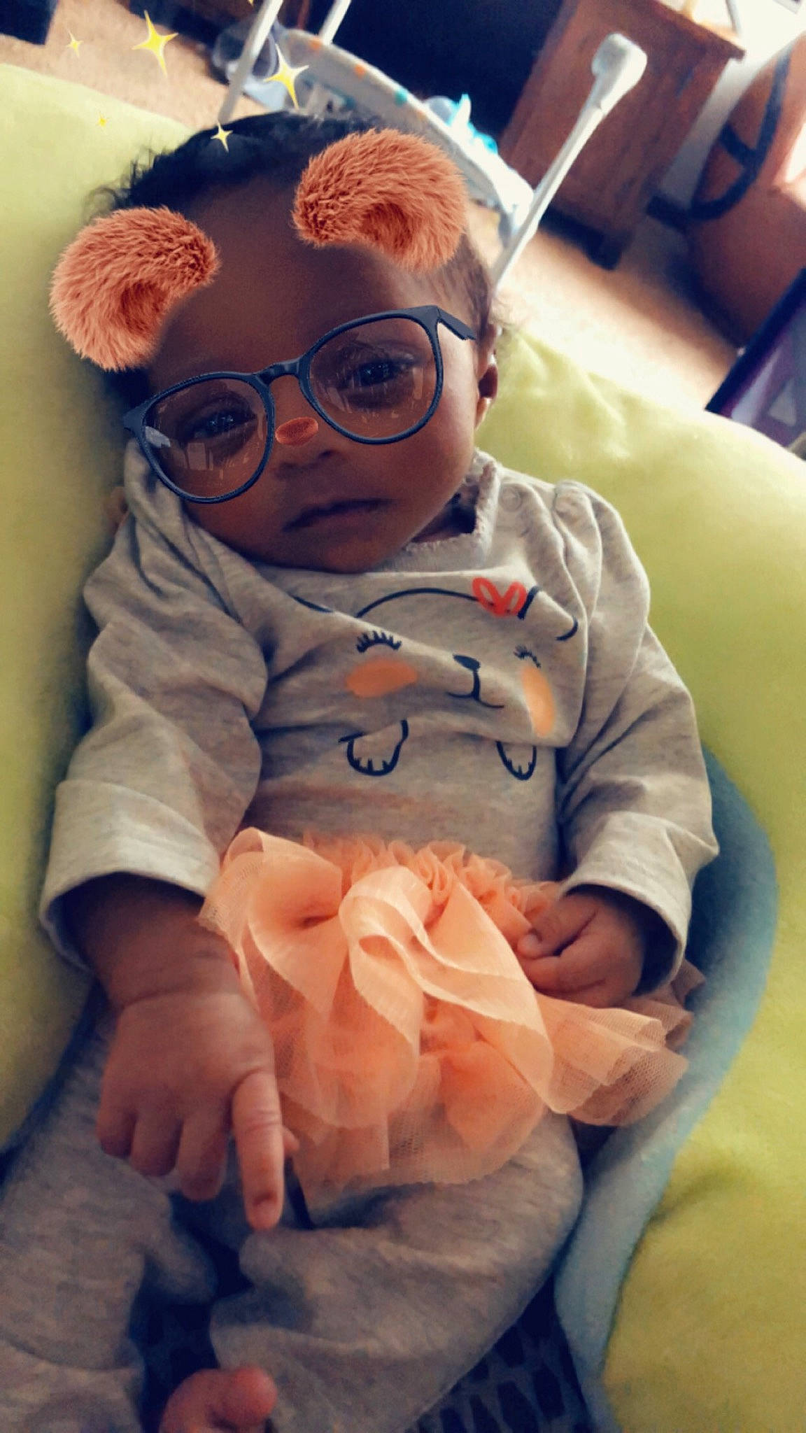 Kyziah is registered to the contest to win money with this photo: baby, cheek, child, glasses, hand, person, skin, smile, toddler