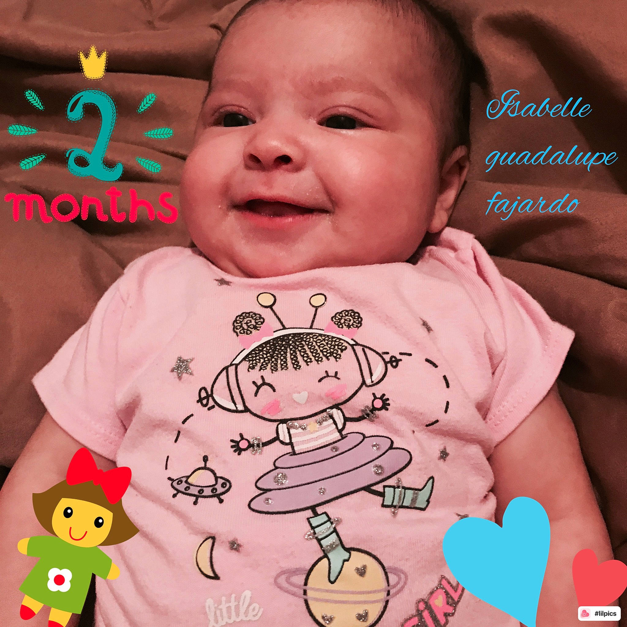 Isabelle is registered to the contest to win money with this photo: baby, baby_toddler_clothing, cartoon, cheek, child, face, happy, head, joy, lip, person, pink, smile, toddler