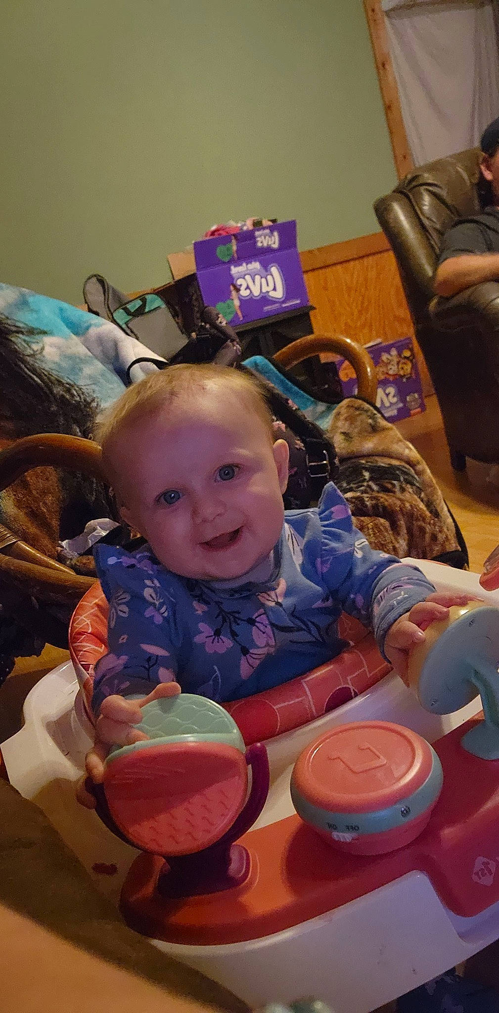 Madilyn joined the competition — help win amazing prizes! baby, baby_products, chair, child, dishware, event, fun, happy, leisure, party, person, plastic, plate, play, purple, room, sitting, skin, smile, tableware
