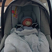 Atlas is registered to the contest to win money with this photo: baby, car_seat, blanket, pacifier, indoor, infant, sleeping, headwear, soft_toys, child, fabric, cushion, person, newborn, resting, baby_clothes, seat, comfort, nap, home