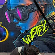 Vortex participe au concours pour gagner de l'argent avec cette photo : dog, street_art, graffiti, mural, urban, colorful, concrete, canine, tongue_out, sitting, black_and_white_dog, artistic, wall, portrait, vibrant, modern, fashion, headgear, outdoor, cool
