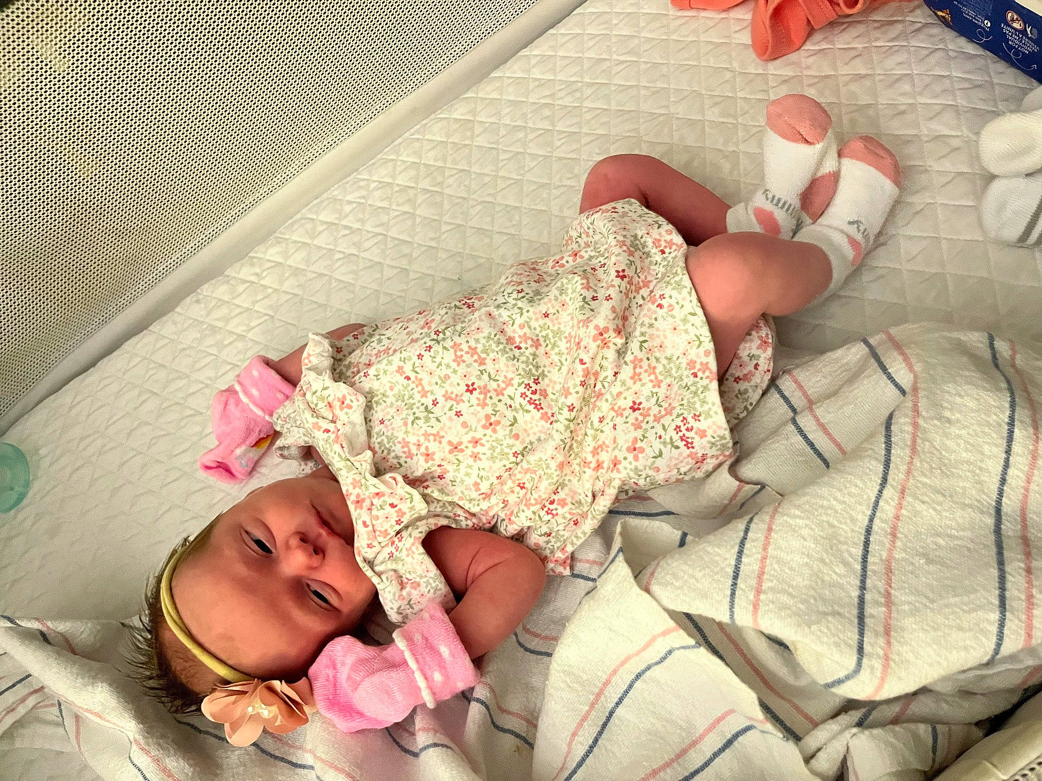 Harmony joined the competition — help win amazing prizes! baby, baby_sleeping, baby_toddler_clothing, beauty, bedding, child, comfort, flooring, human, human_body, human_leg, linens, mouth, pattern, people, person, pink, skin, textile, thigh