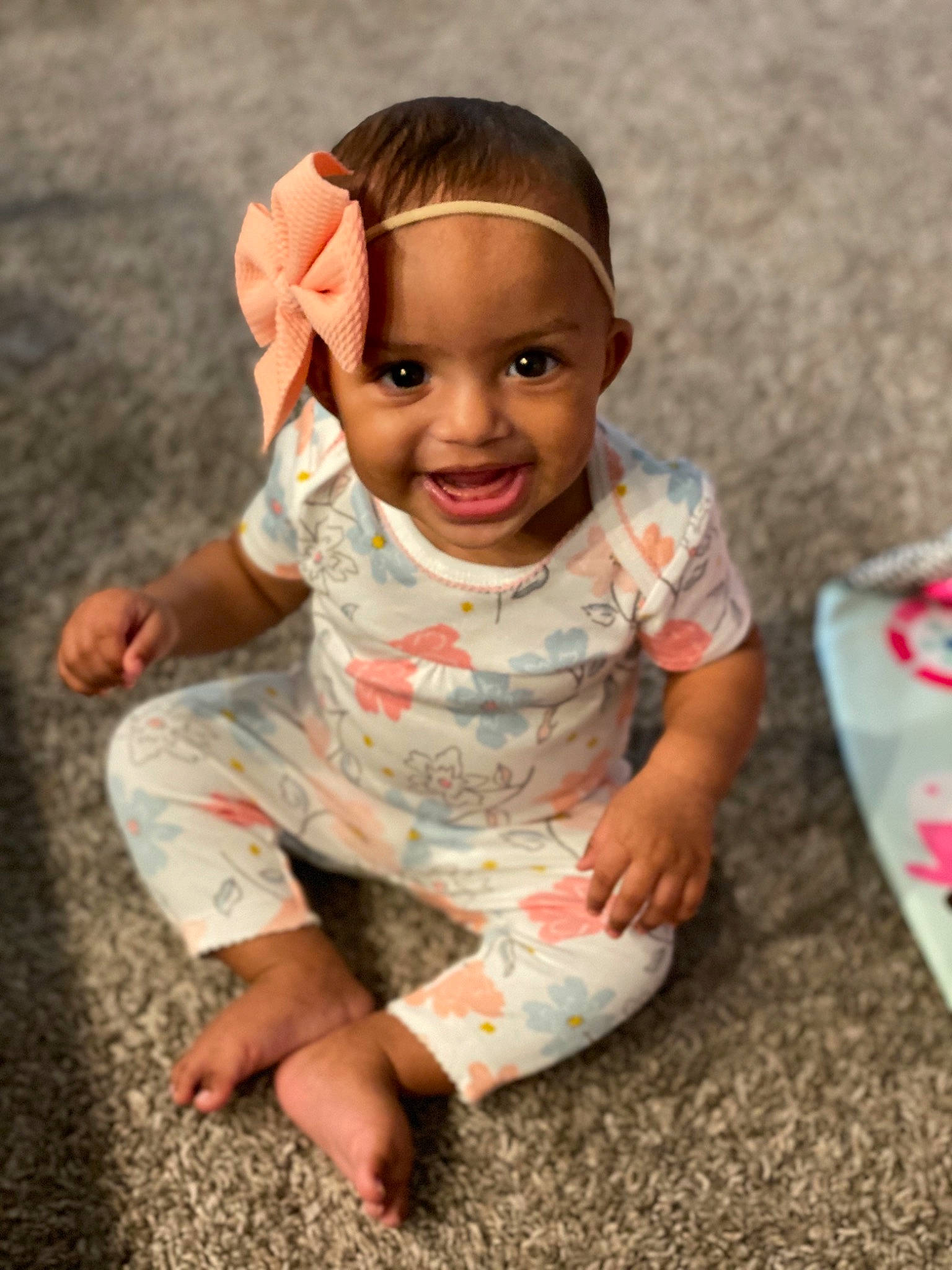 Everleigh Rose joined the competition — help win amazing prizes! baby, baby_toddler_clothing, cheek, child, head, joy, person, pink, play, sitting, skin, sleeve, smile, toddler