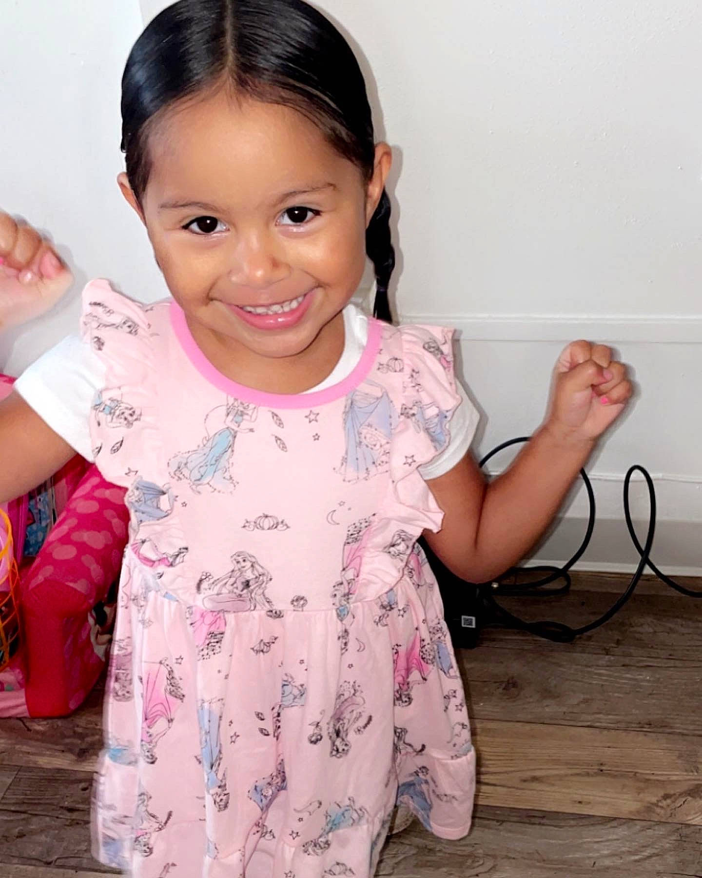 Jaylee joined the competition — help win amazing prizes! arm, baby_toddler_clothing, cheek, chin, dress, eye, face, finger, gesture, hair, hand, happy, human_body, joy, neck, person, pink, shoulder, skin, sleeve