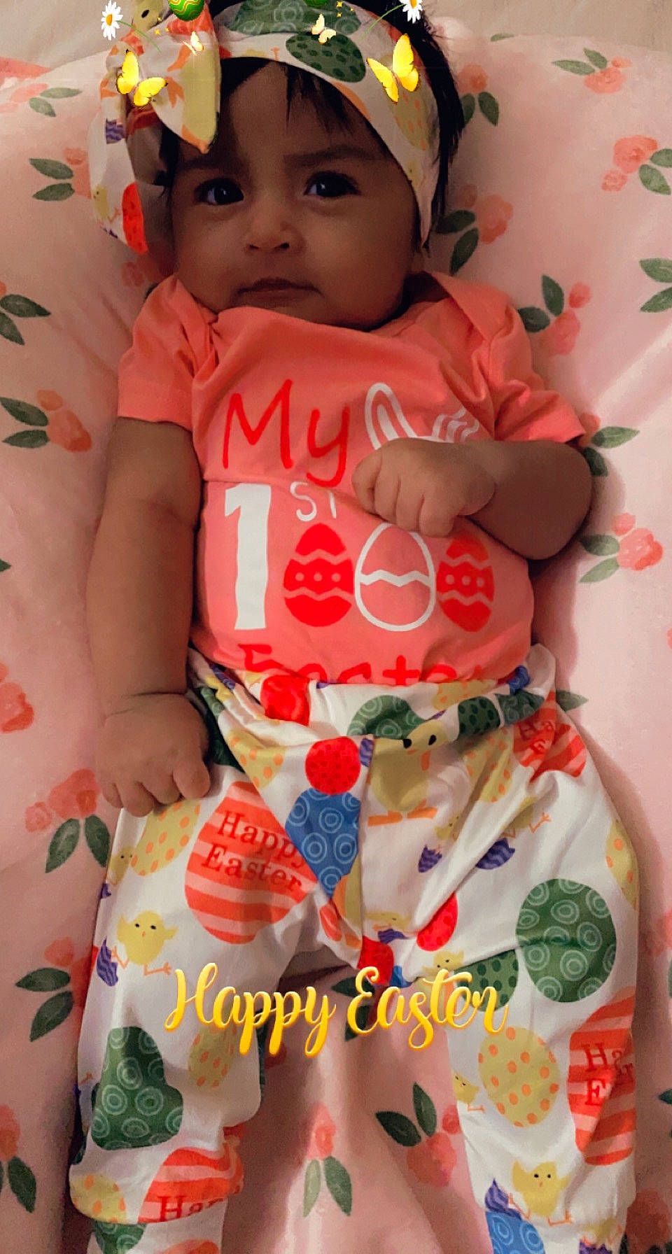 Madelynn joined the competition — help win amazing prizes! abdomen, baby, baby_toddler_clothing, blue, dress, face, green, happy, headwear, human_body, orange, pattern, peach, person, pink, skin, sleeve, smile, t_shirt, textile