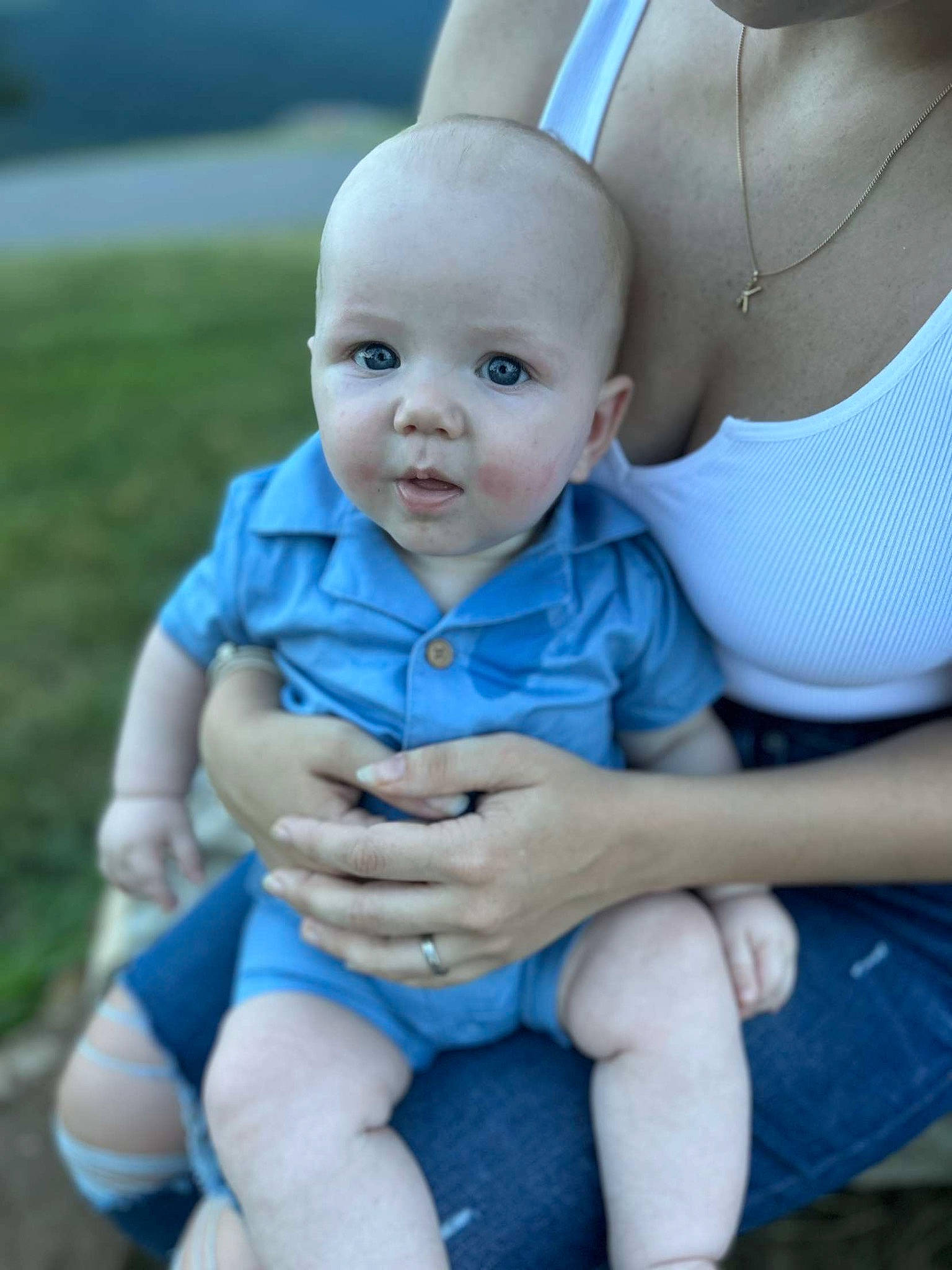 Klayton joined the competition — help win amazing prizes! baby, baby_products, baby_toddler_clothing, blue, child, electric_blue, finger, fun, gesture, grass, happy, human_leg, knee, leisure, nail, person, sitting, skin, thumb, toddler