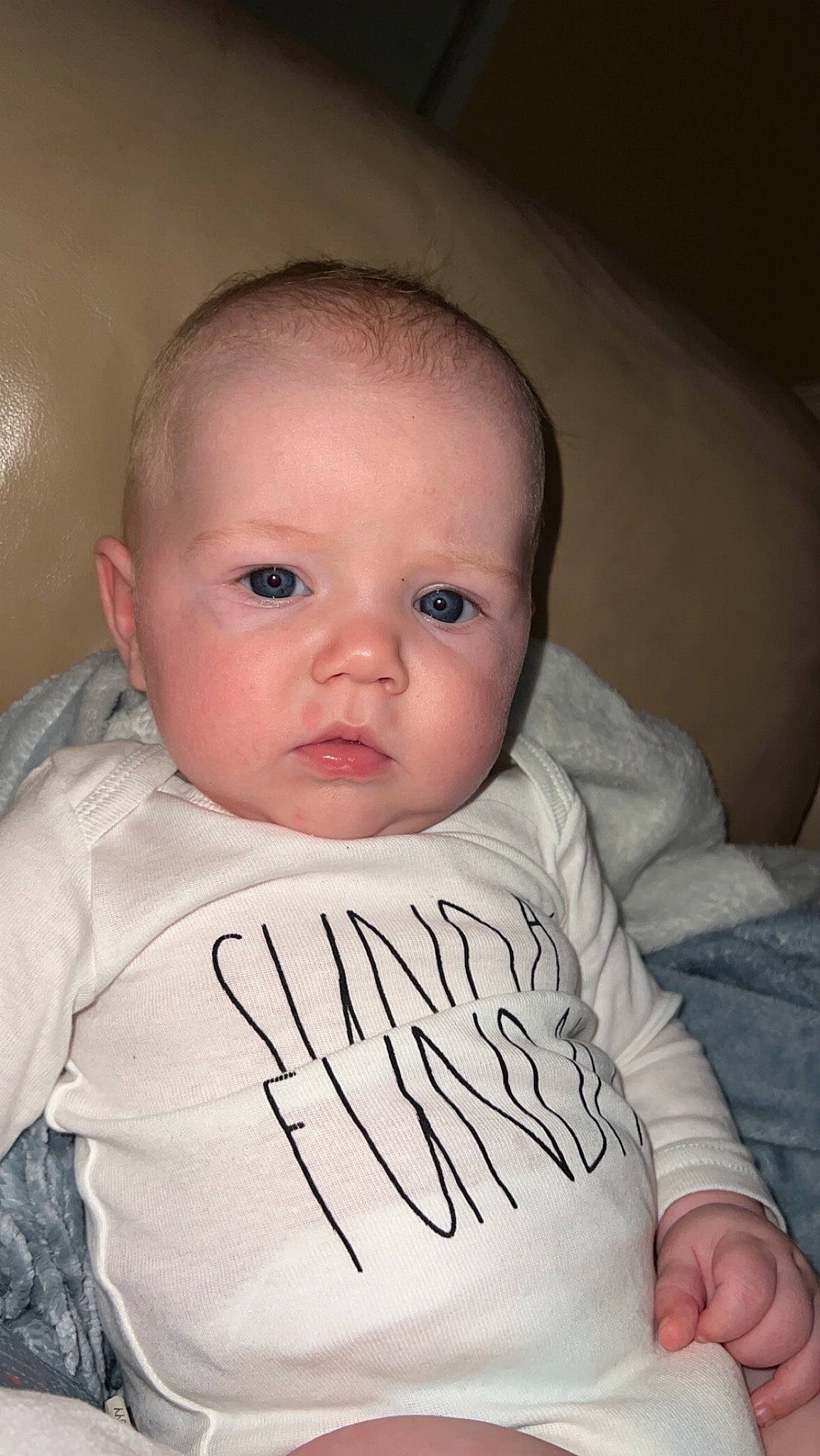 Klayton is registered to the contest to win money with this photo: baby, baby_toddler_clothing, cheek, chin, comfort, cool, eyebrow, flash_photography, happy, iris, linens, lip, mouth, neck, nose, person, skin, sleeve, smile, t_shirt