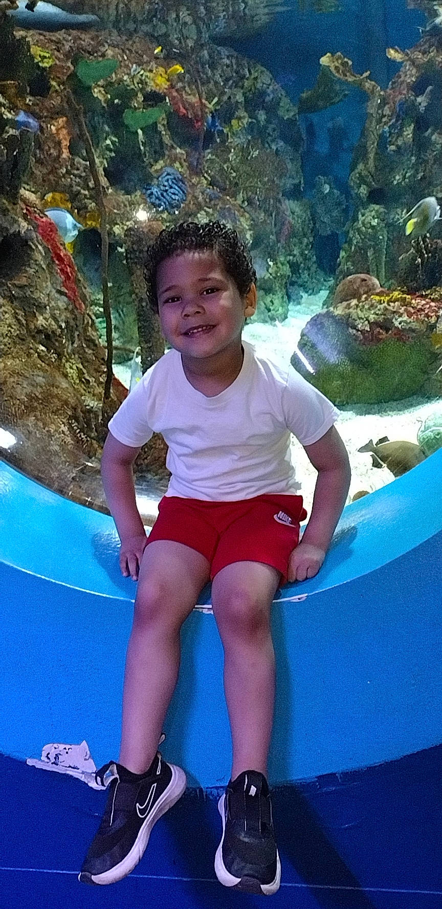 Jordan is registered to the contest to win money with this photo: azure, child, chute, cool, electric_blue, fun, green, happy, joy, leisure, magenta, person, pink, public_space, recreation, red, shorts, summer, toddler, travel