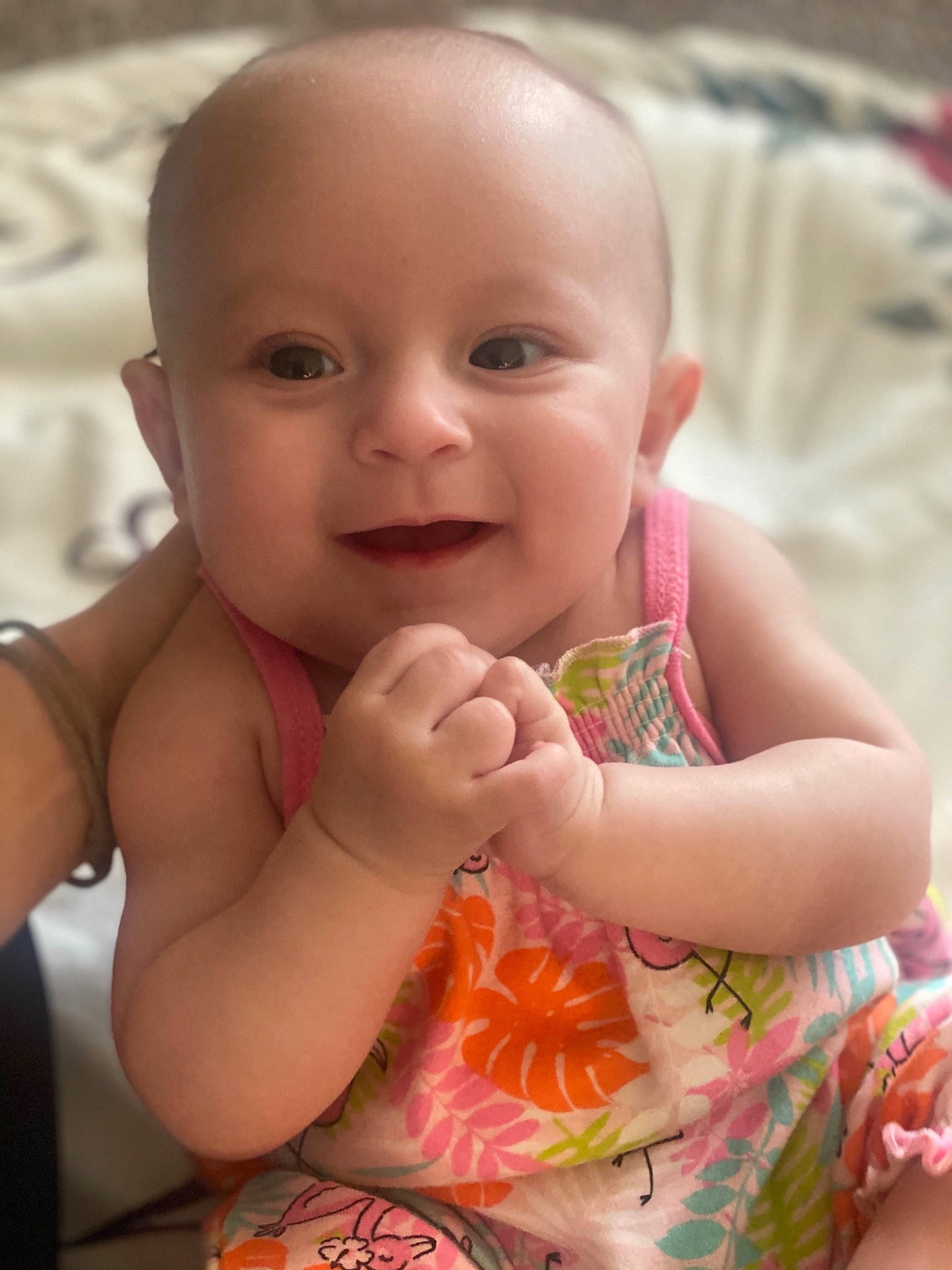 Kamilla joined the competition — help win amazing prizes! arm, baby, baby_toddler_clothing, cheek, chin, dress, eye, face, hand, happy, head, human_body, iris, joy, lip, mammal, mouth, neck, nose, person