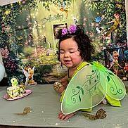 Ashley joined the competition — help win amazing prizes! balloons, birthday_cake, butterflies, celebration, child, costume, curly_hair, decorations, fairy_wings, fantasy, green_dress, happy, indoor, magic, mat, party, portrait, purple_flowers, smiling, toddler