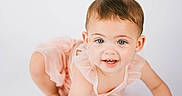 Giada joined the competition — help win amazing prizes! baby, blue_eyes, child, crawling, cute, earrings, face, fashion, happy, innocence, person, pink_dress, playful, portrait, skin, smile, studio, toddler, white_background, young_child