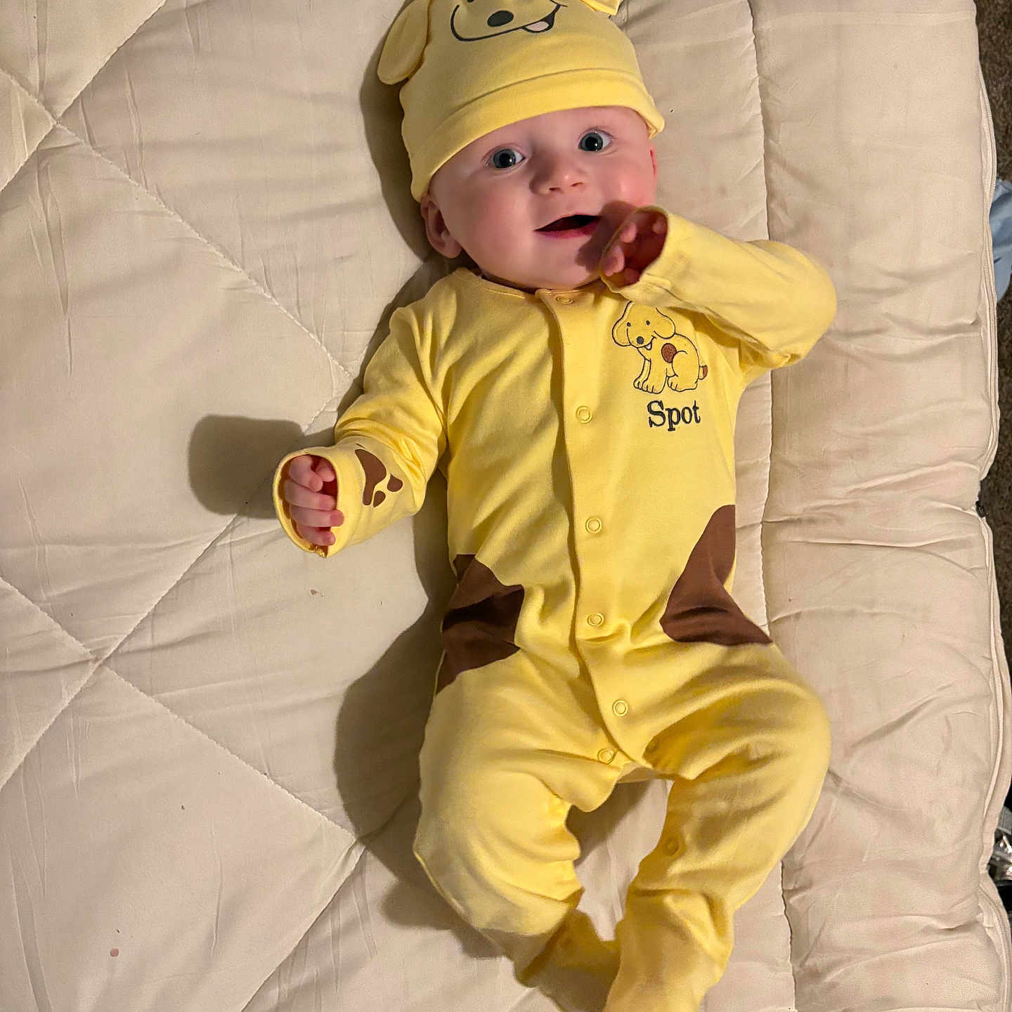 Chayse joined the competition — help win amazing prizes! baby, bed, blanket, bodypart, bonnet, cap, clothing, couch, face, finger, furniture, hand, hat, head, newborn, pajamas, pants, person, photography, portrait