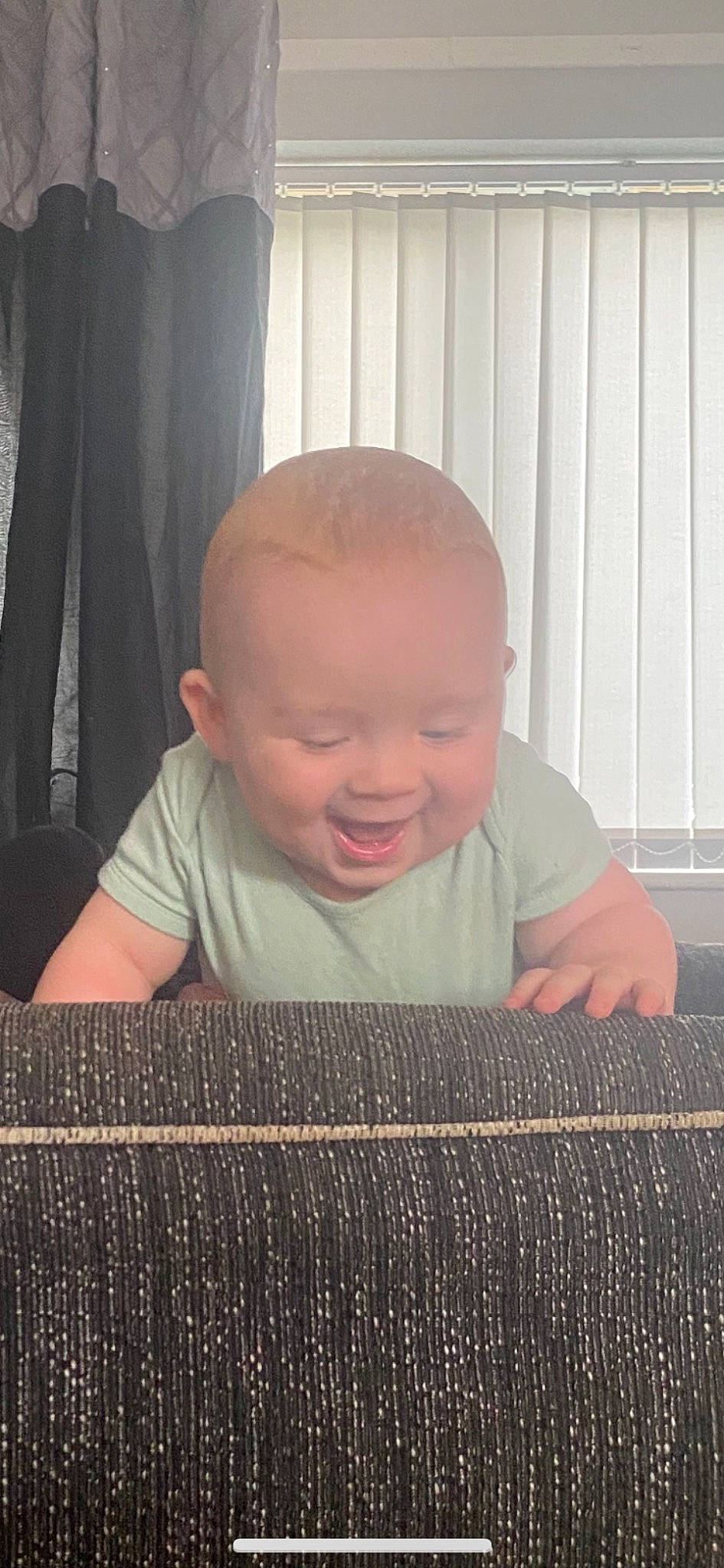 Hunter joined the competition — help win amazing prizes! baby, baby_toddler_clothing, cheek, child, chin, comfort, crawling, curtain, flooring, grass, hairstyle, hardwood, mammal, pattern, person, sitting, skin, smile, standing, toddler