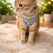 Simba joined the competition — help win amazing prizes! cat, orange_tabby, pet, feline, harness, bow_tie, fluffy_rug, indoor, plants, bokeh, lights, curious, fur, whiskers, ears, paws, cute, animal, soft_light, domestic