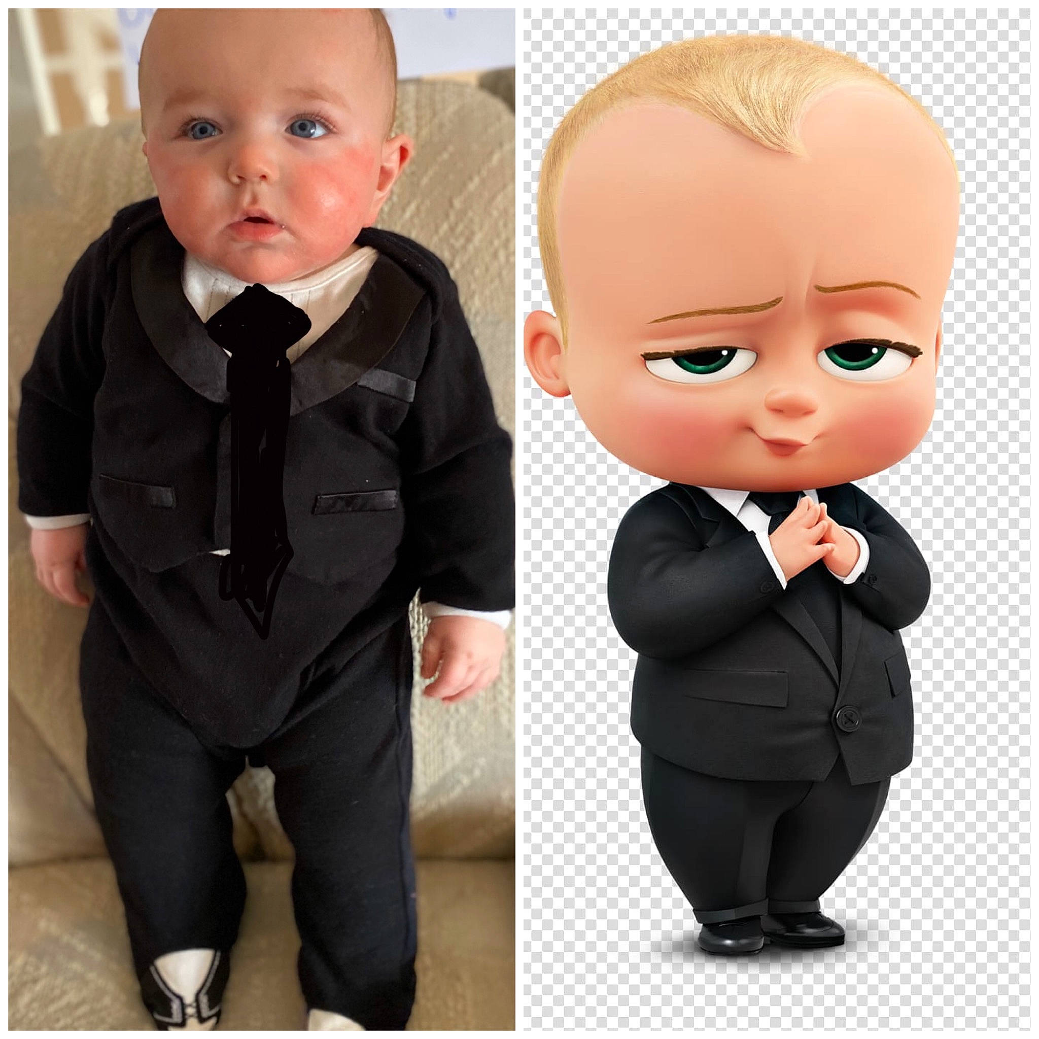 Kellan joined the competition — help win amazing prizes! baby, bow_tie, child, doll, formal_wear, person, suit, tie, toddler, toy, tuxedo