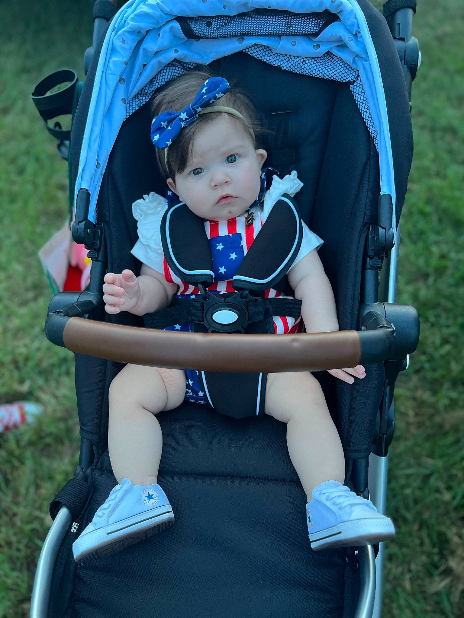 Valentina joined the competition — help win amazing prizes! baby, baby_carriage, baby_products, baby_safety, baby_toddler_clothing, blue, chair, child, electric_blue, event, face, fashion_accessory, fun, grass, lap, leisure, person, personal_protective_equipment, recreation, sitting