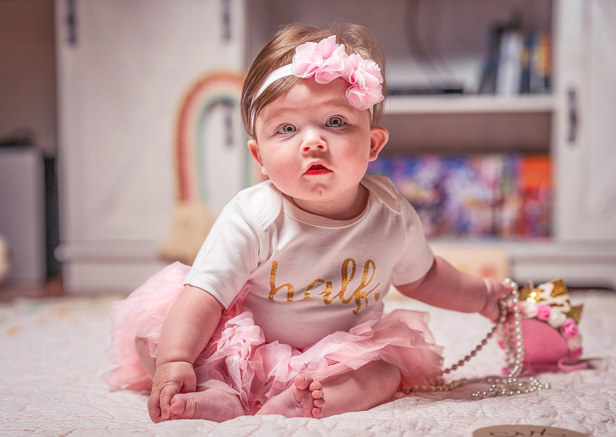 Valentina joined the competition — help win amazing prizes! baby, baby_toddler_clothing, cheek, child, event, fashion_accessory, flooring, fun, fur, happy, headwear, magenta, pattern, peach, person, pink, portrait_photography, room, sitting, sleeve