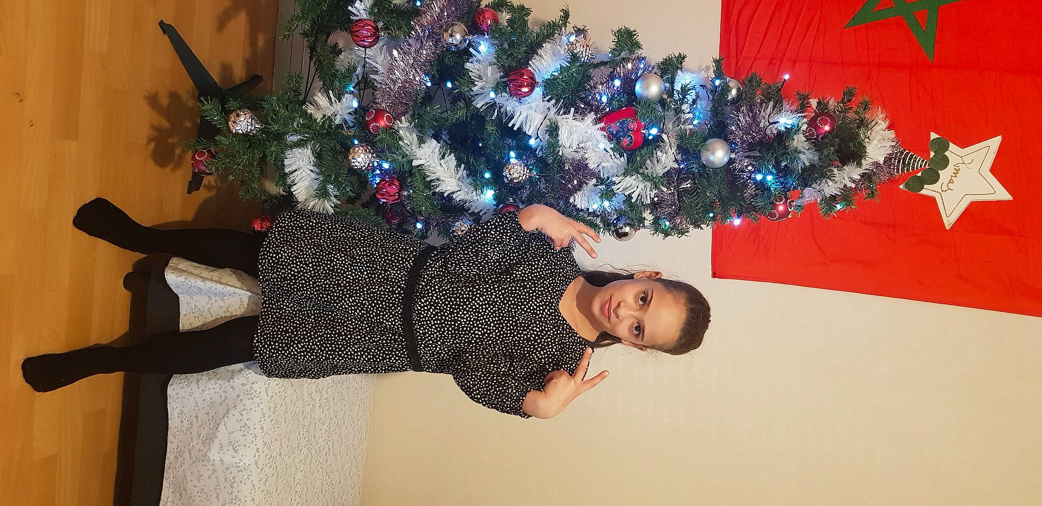 Noemie participe au concours pour gagner de l'argent avec cette photo : christmas, christmas_decoration, christmas_eve, christmas_ornament, christmas_tree, conifer, dress, event, evergreen, happy, holiday, holiday_ornament, human_body, interior_design, joy, ornament, party_supply, person, plant, room