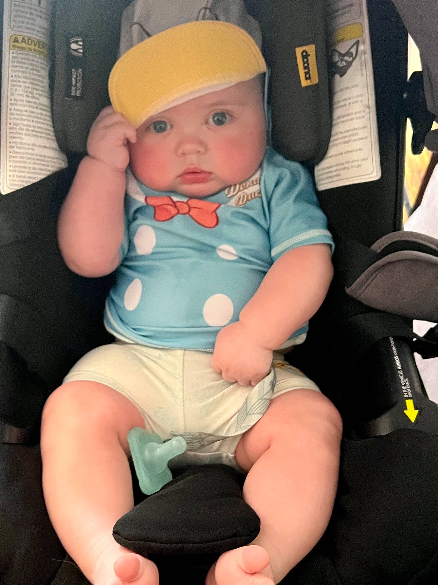 Cameron joined the competition — help win amazing prizes! auto_part, baby, baby_in_car_seat, baby_toddler_clothing, car_seat, cheek, child, comfort, eye, finger, headwear, human_leg, knee, lap, person, product, seat_belt, shorts, sitting, skin