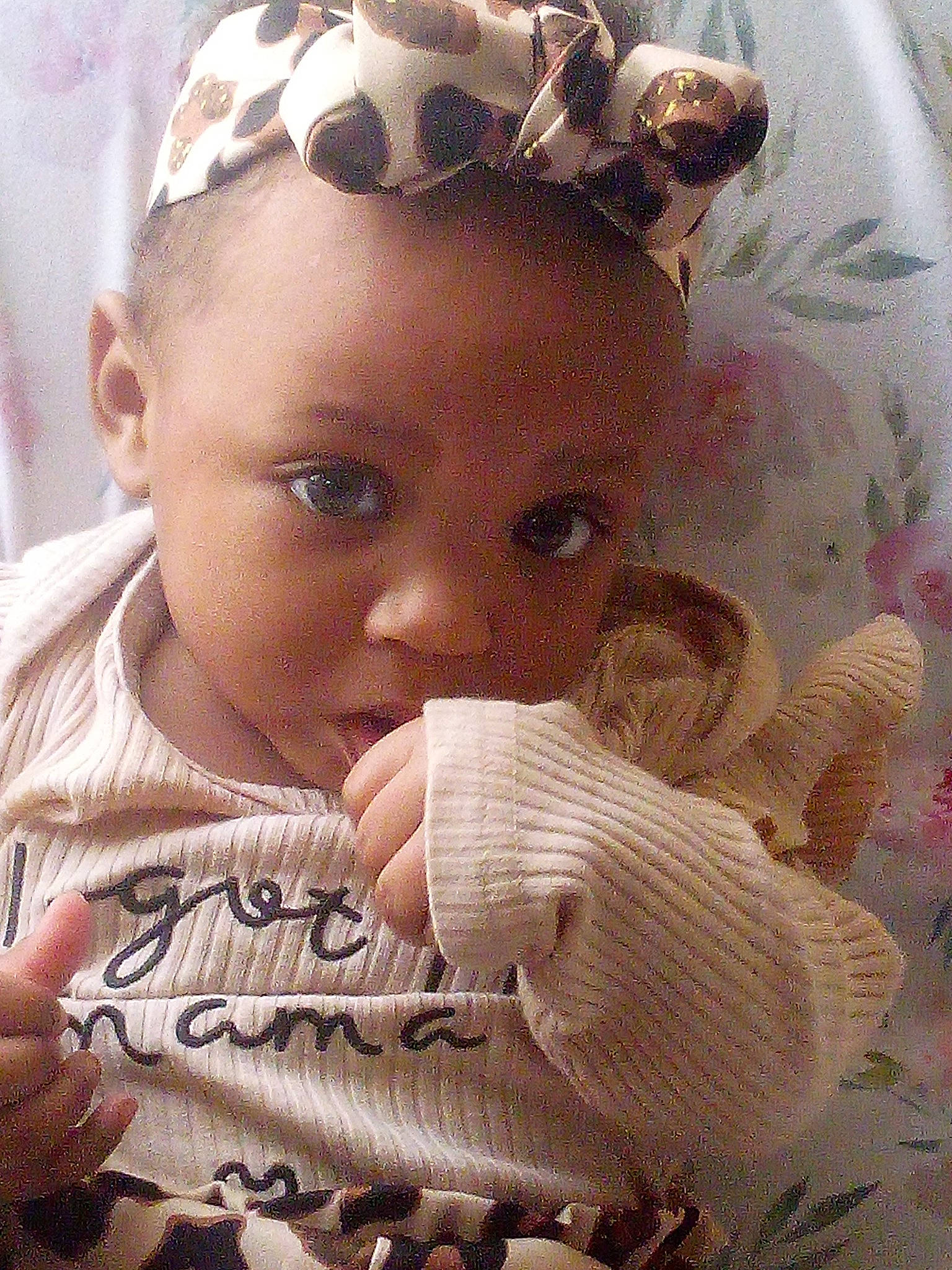 Zyanna is registered to the contest to win money with this photo: baby, baby_toddler_clothing, cheek, child, chin, ear, eye, eyebrow, eyelash, facial_expression, hair_accessory, hairstyle, happy, head, headgear, headpiece, iris, lip, person, skin