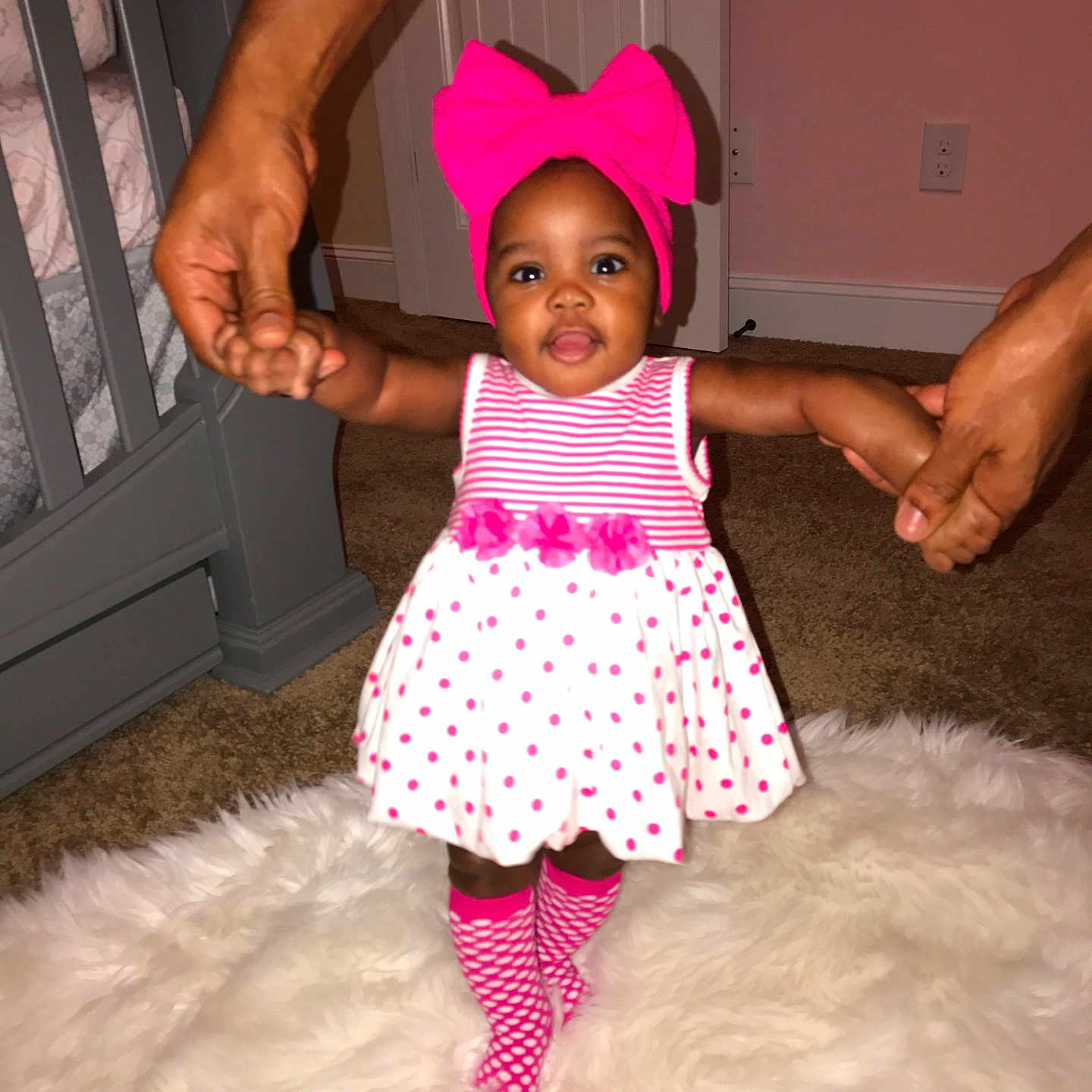 Skylar is registered to the contest to win money with this photo: child, design, finger, flooring, fun, girl, hand, pink, product, skin, textile, toddler