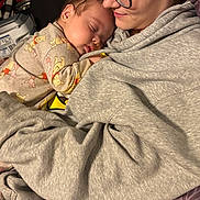 Kingstyn is registered to the contest to win money with this photo: baby, blanket, child, comfort, cozy, cuddling, face, glasses, head, hug, indoor, person, portrait, relaxation, rest, sleeping, smile, sweatshirt, warm, young
